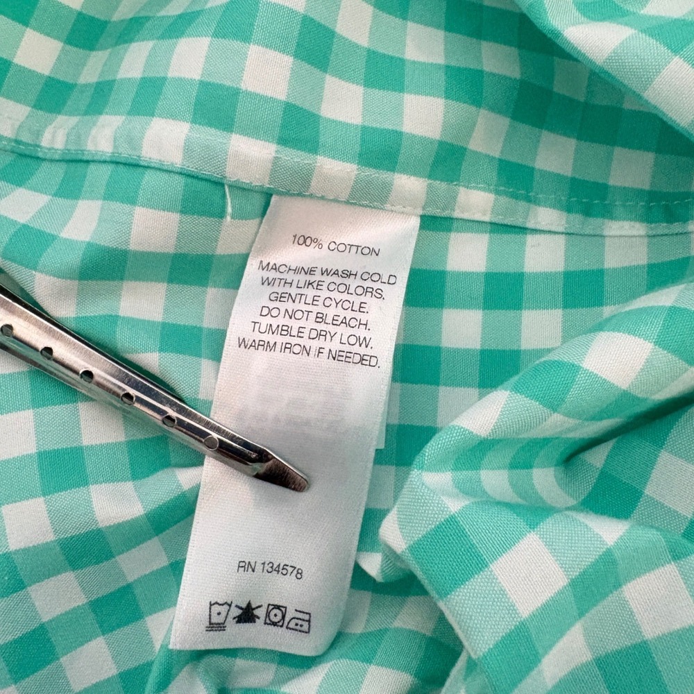 Vineyard Vines Mens Slim Fit Tucker Shirt Green White Gingham Button Down Large - Picture 7 of 7